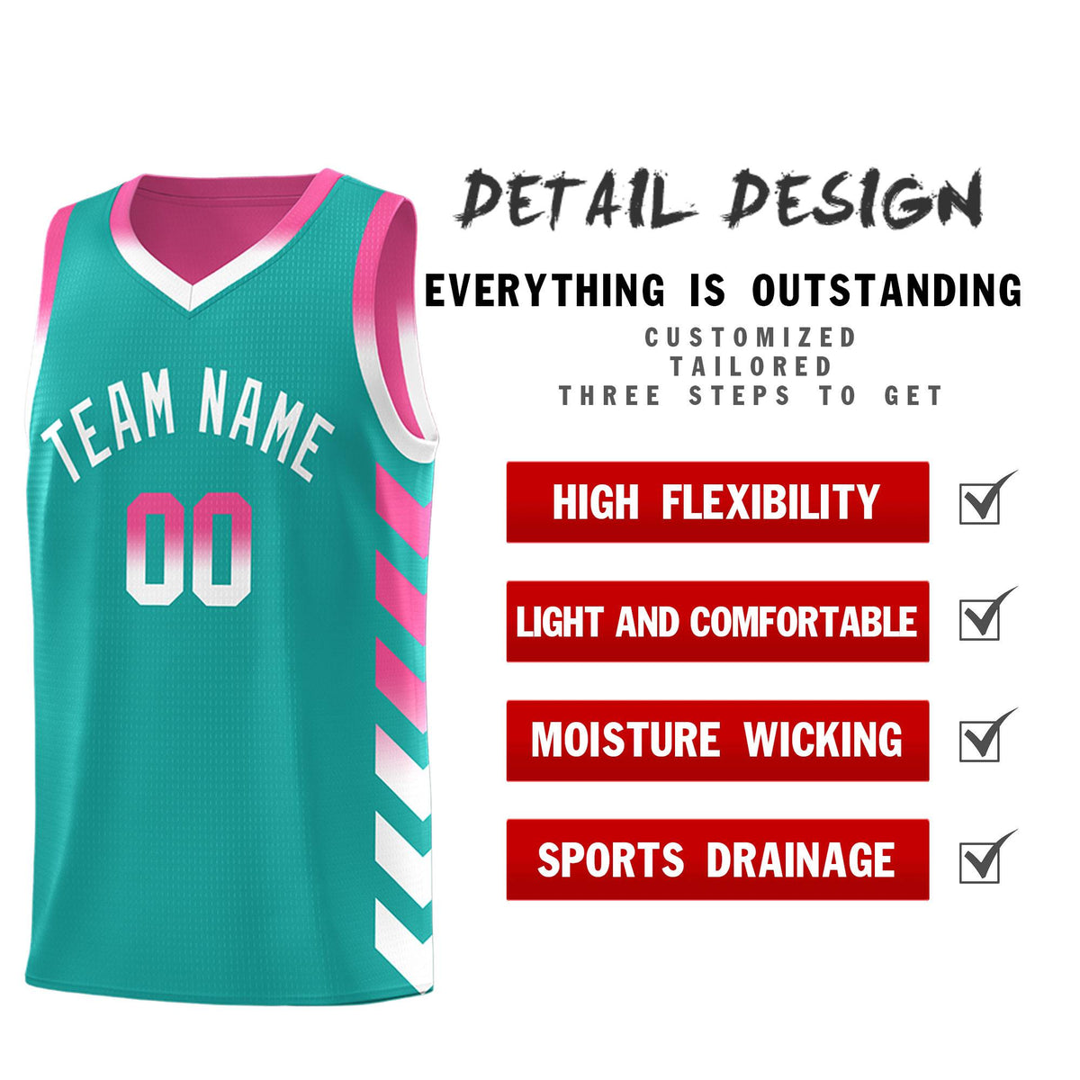 Custom Pink Aqua Reversible Basketball Jersey Kits - Side Arrow Aqua White Gradient