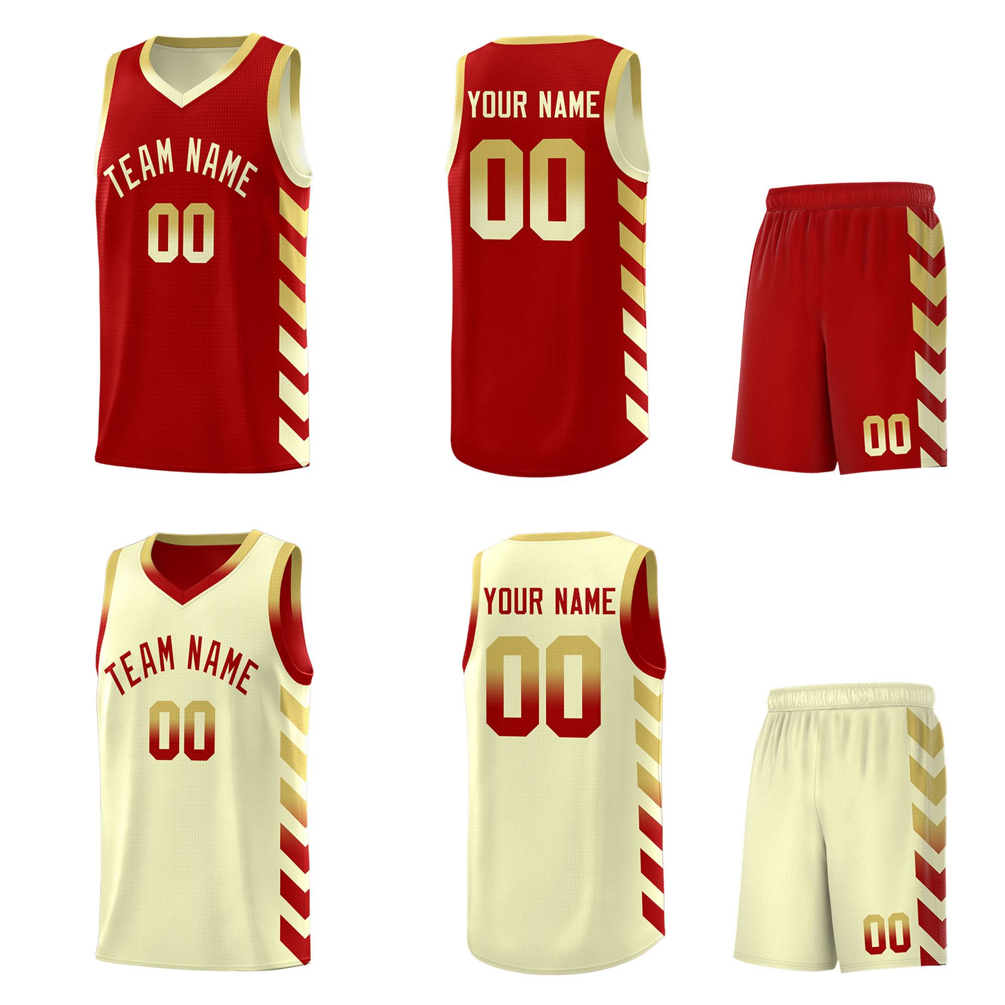 Custom Cream Red Reversible Basketball Jersey Kits - Side Arrow Old Gold Red Gradient
