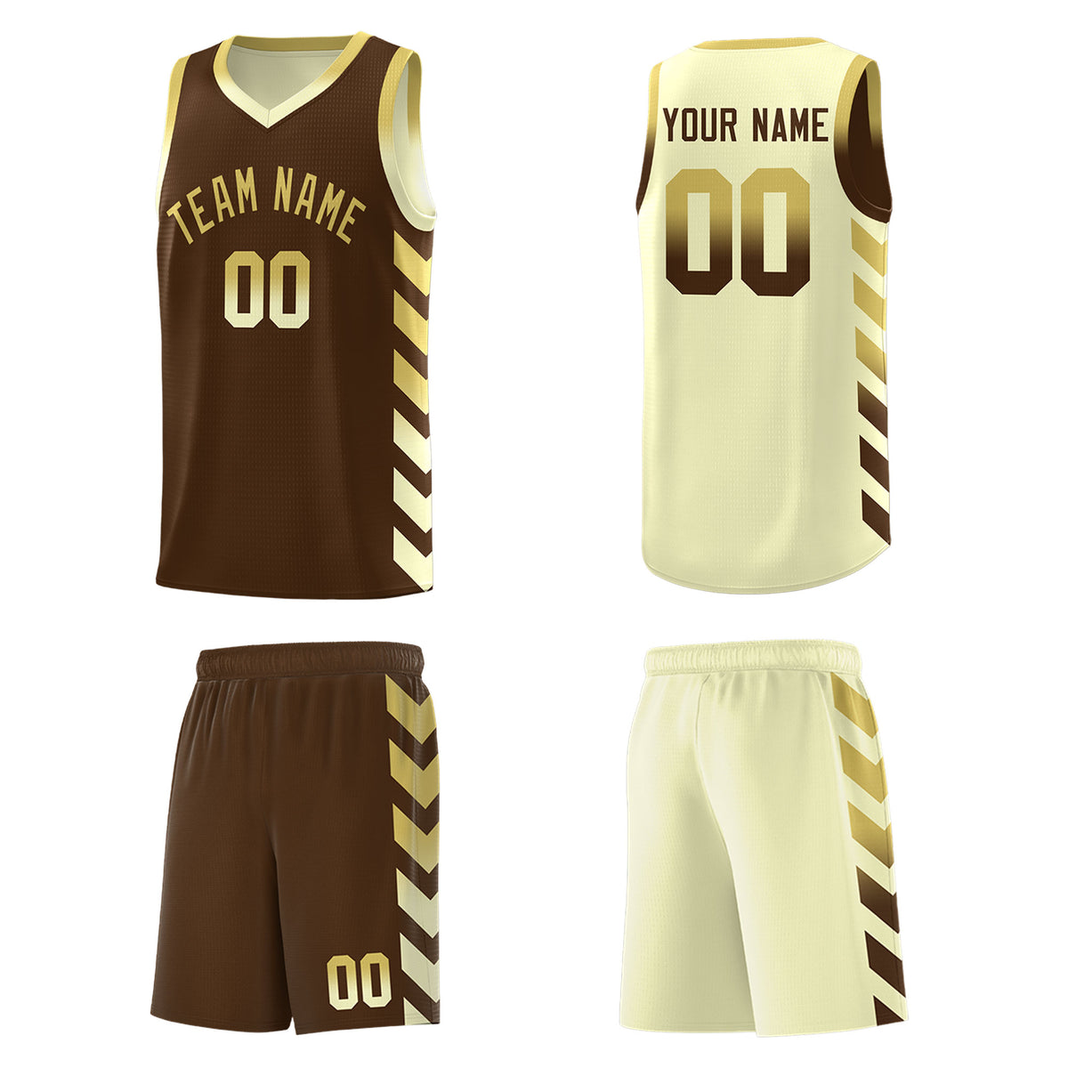 Custom Cream Brown Reversible Basketball Jersey Kits - Side Arrow Old Gold Brown Gradient