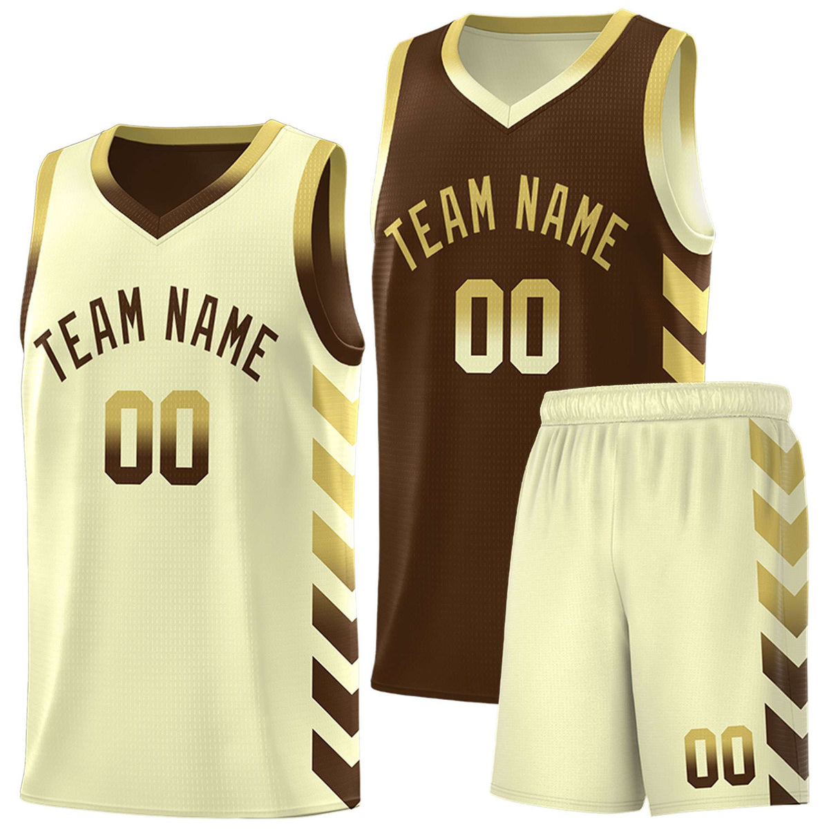 Custom Cream Brown Reversible Basketball Jersey Kits - Side Arrow Old Gold Brown Gradient