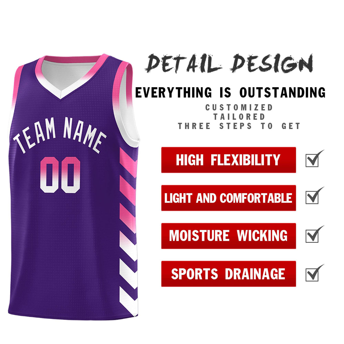 Custom White Purple Reversible Basketball Jersey Kits - Side Arrow Purple Pink Gradient