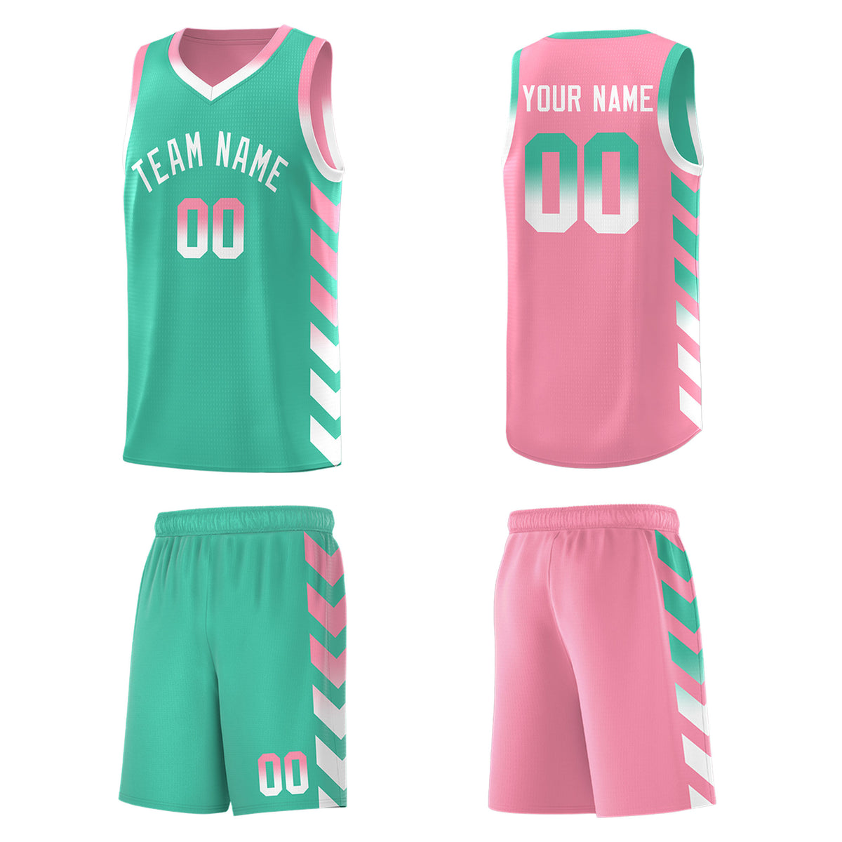 Custom Light Pink Bright Green Reversible Basketball Jersey Kits - Side Arrow Bright Green White Gradient