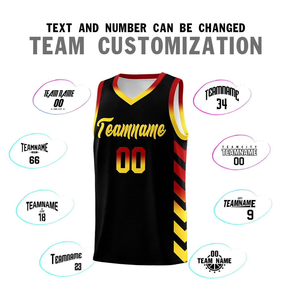 Custom White Black Reversible Basketball Jersey Kits - Side Arrow Red Gold Gradient