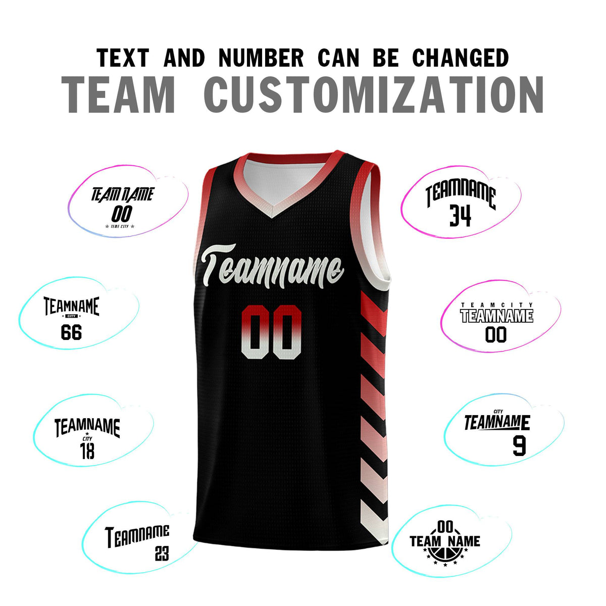 Custom White Black Reversible Basketball Jersey Kits - Side Arrow Red Gray Gradient