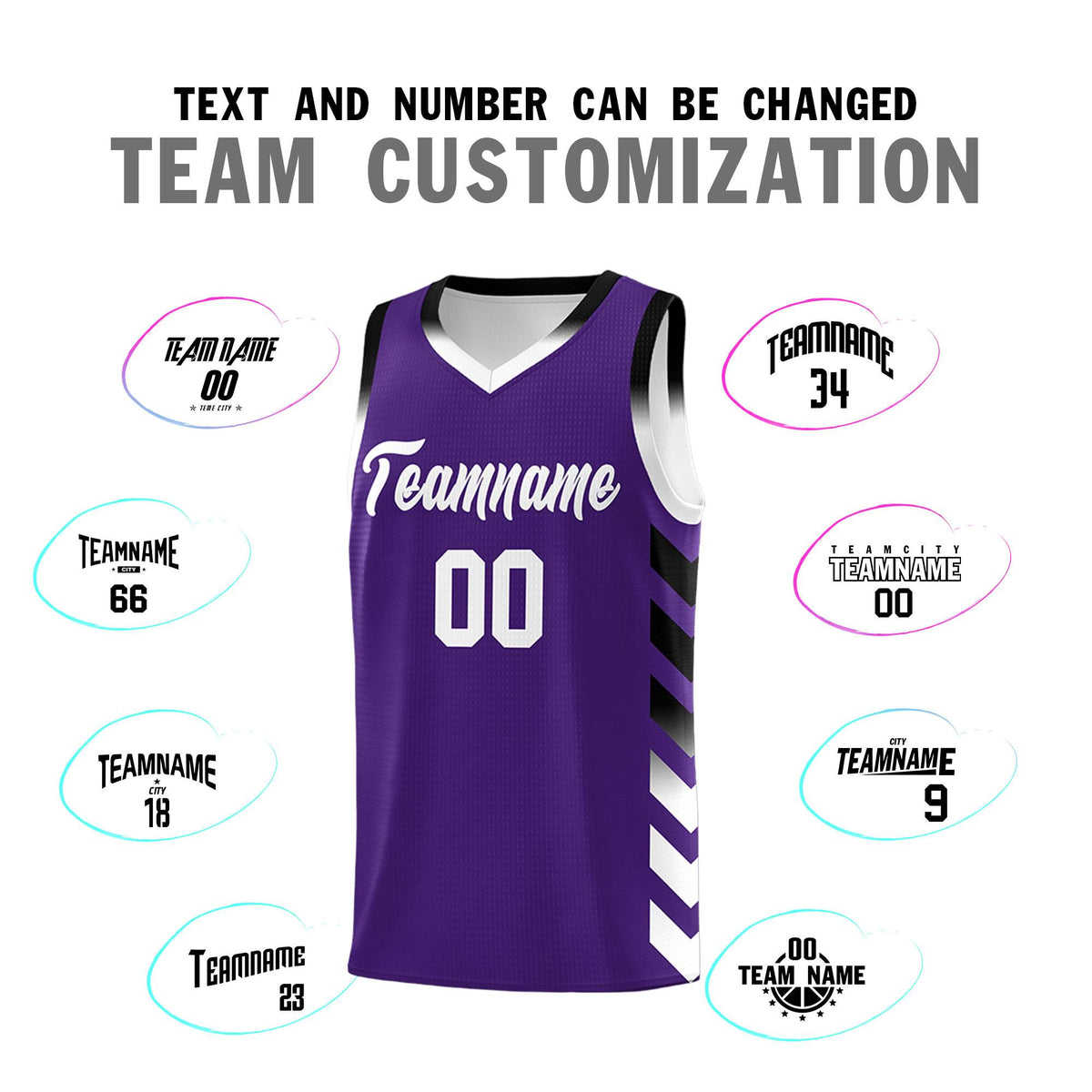 Custom White Purple Reversible Basketball Jersey Kits - Side Arrow Purple Black Gradient
