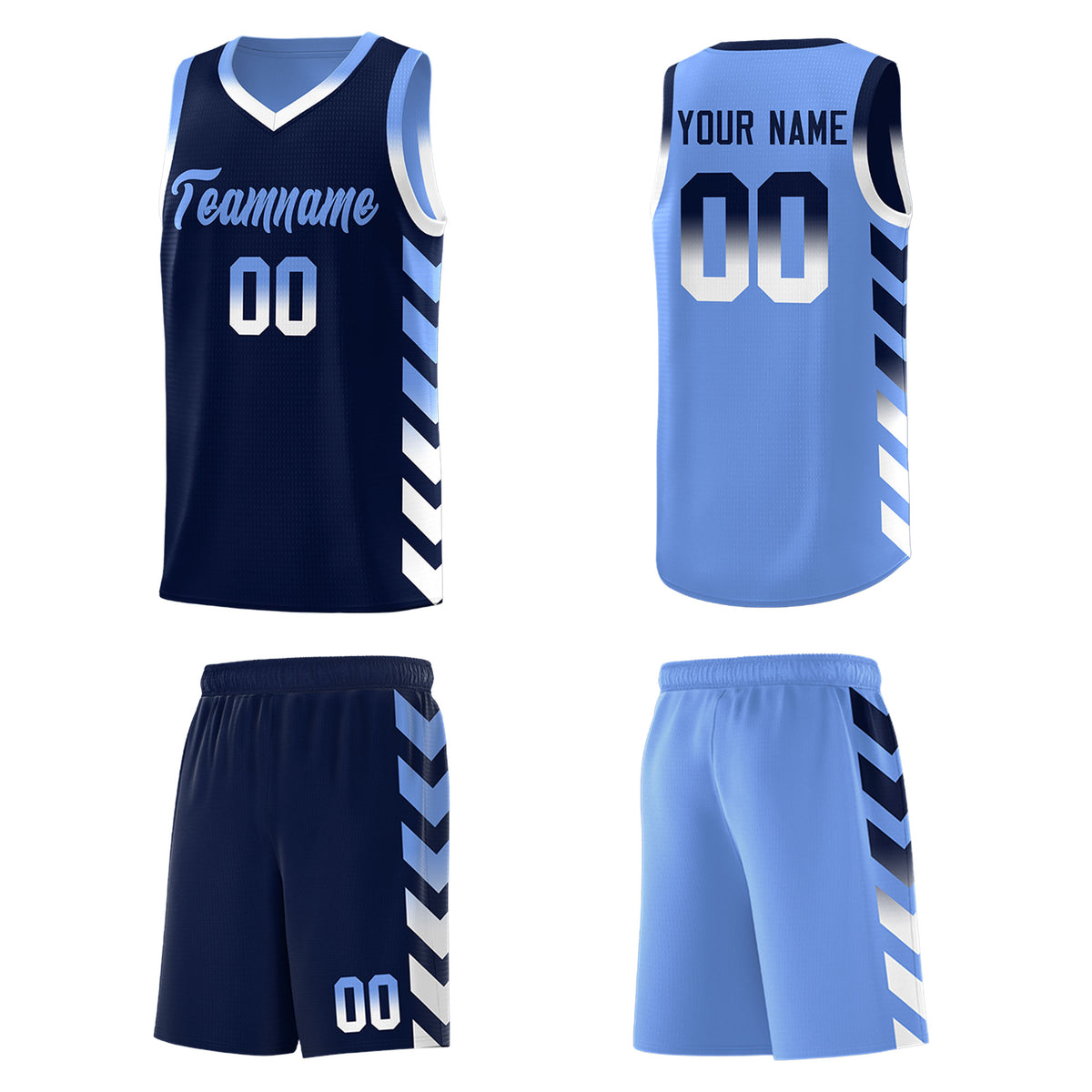 Custom Light Blue Navy Reversible Basketball Jersey Kits - Side Arrow Navy White Gradient