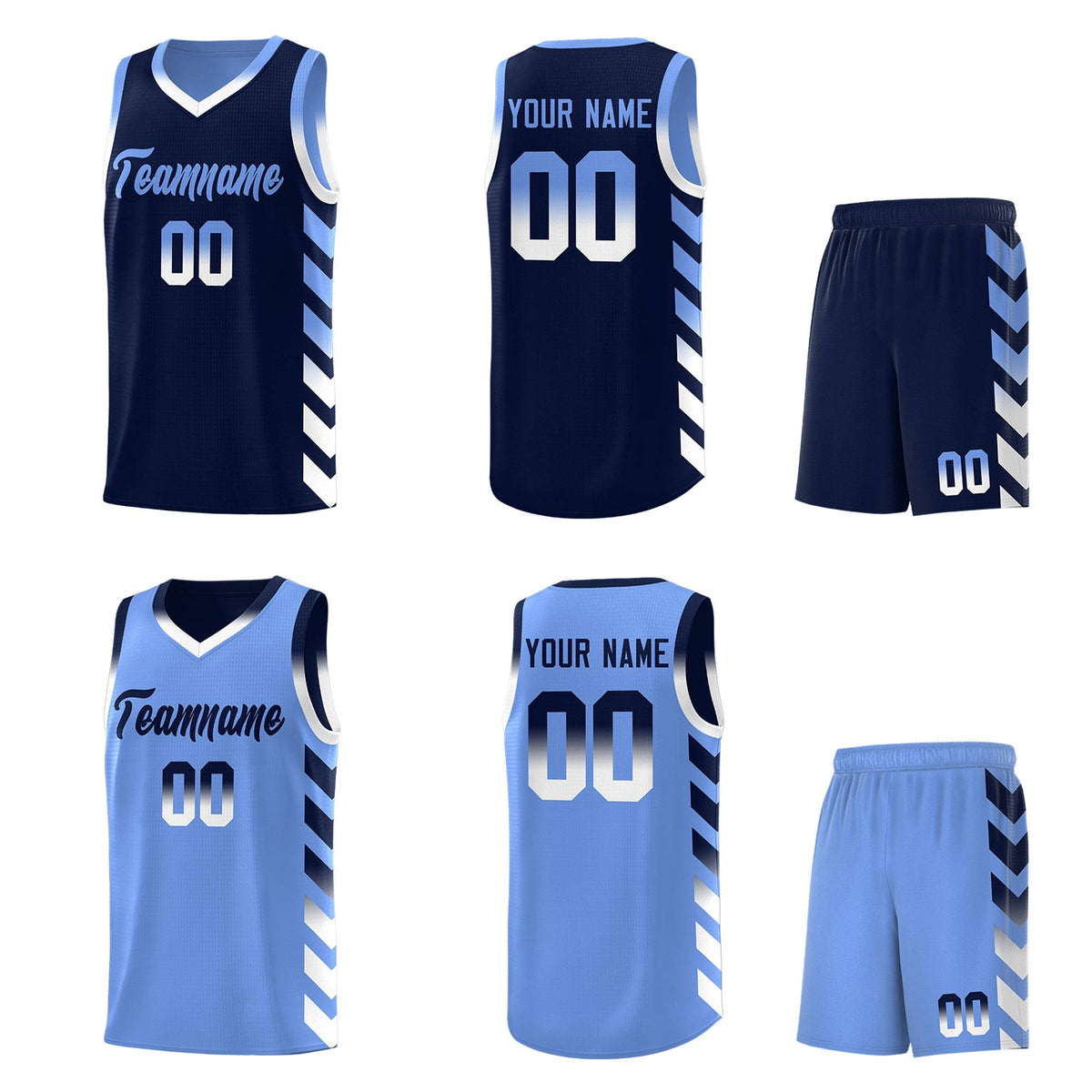 Custom Light Blue Navy Reversible Basketball Jersey Kits - Side Arrow Navy White Gradient