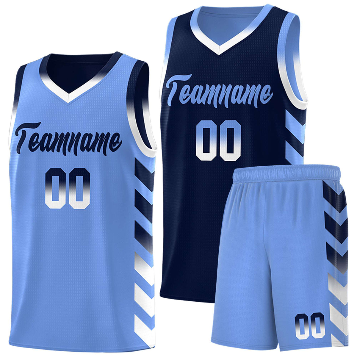 Custom Light Blue Navy Reversible Basketball Jersey Kits - Side Arrow Navy White Gradient