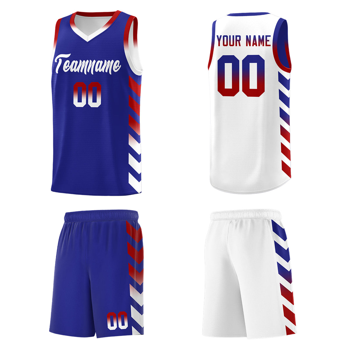 Custom White Royal Reversible Basketball Jersey Kits - Side Arrow Royal Red Gradient