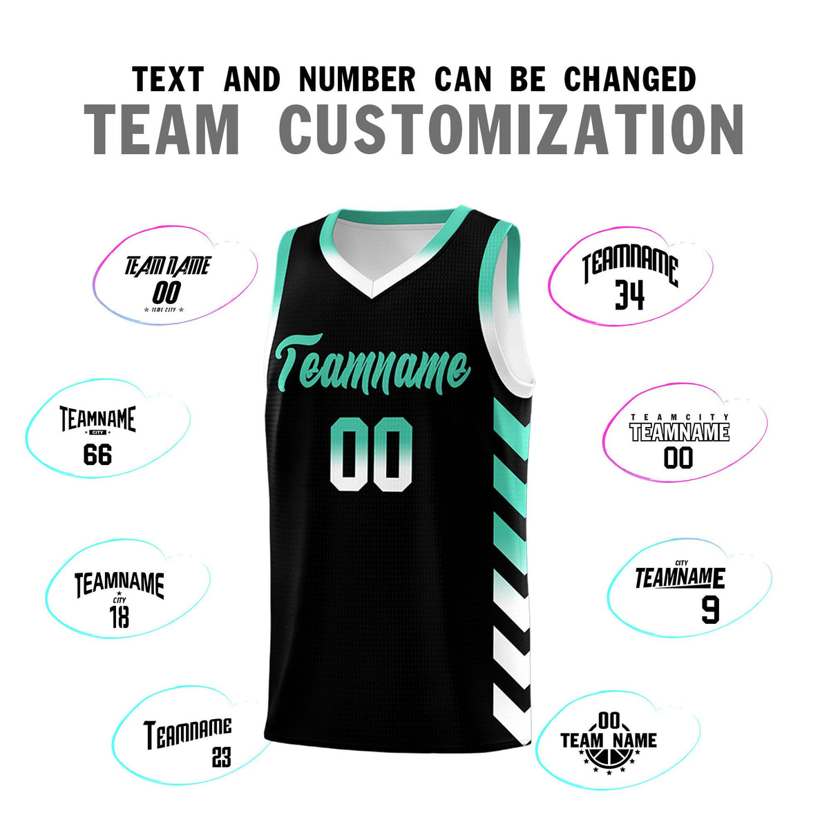 Custom White Black Reversible Basketball Jersey Kits - Side Arrow Black Bright Green Gradient