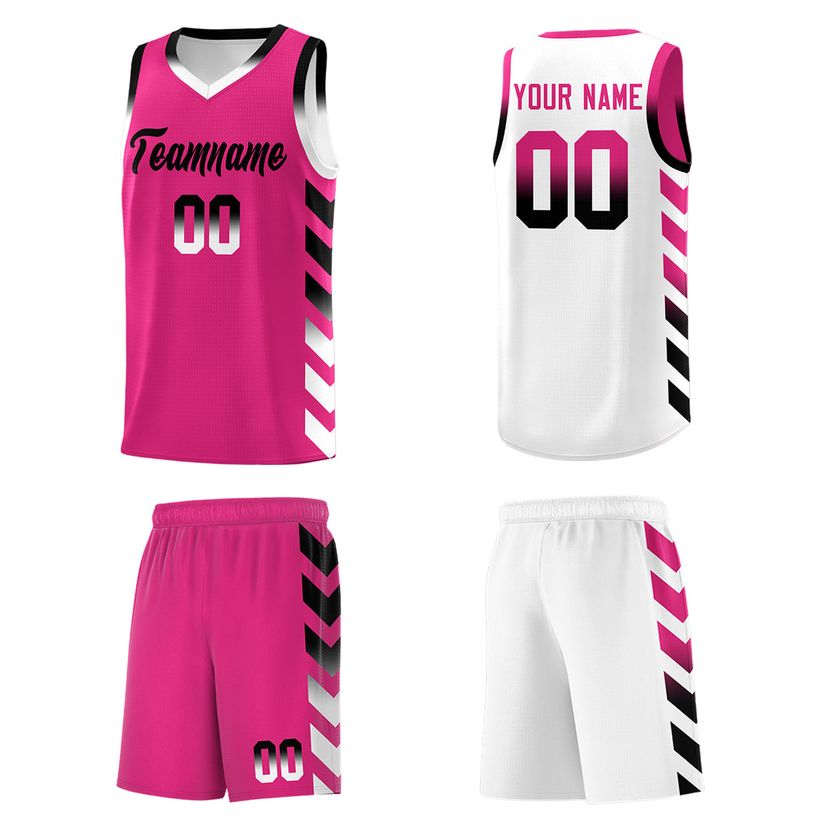 Custom White Pink Reversible Basketball Jersey Kits - Side Arrow Pink Black Gradient