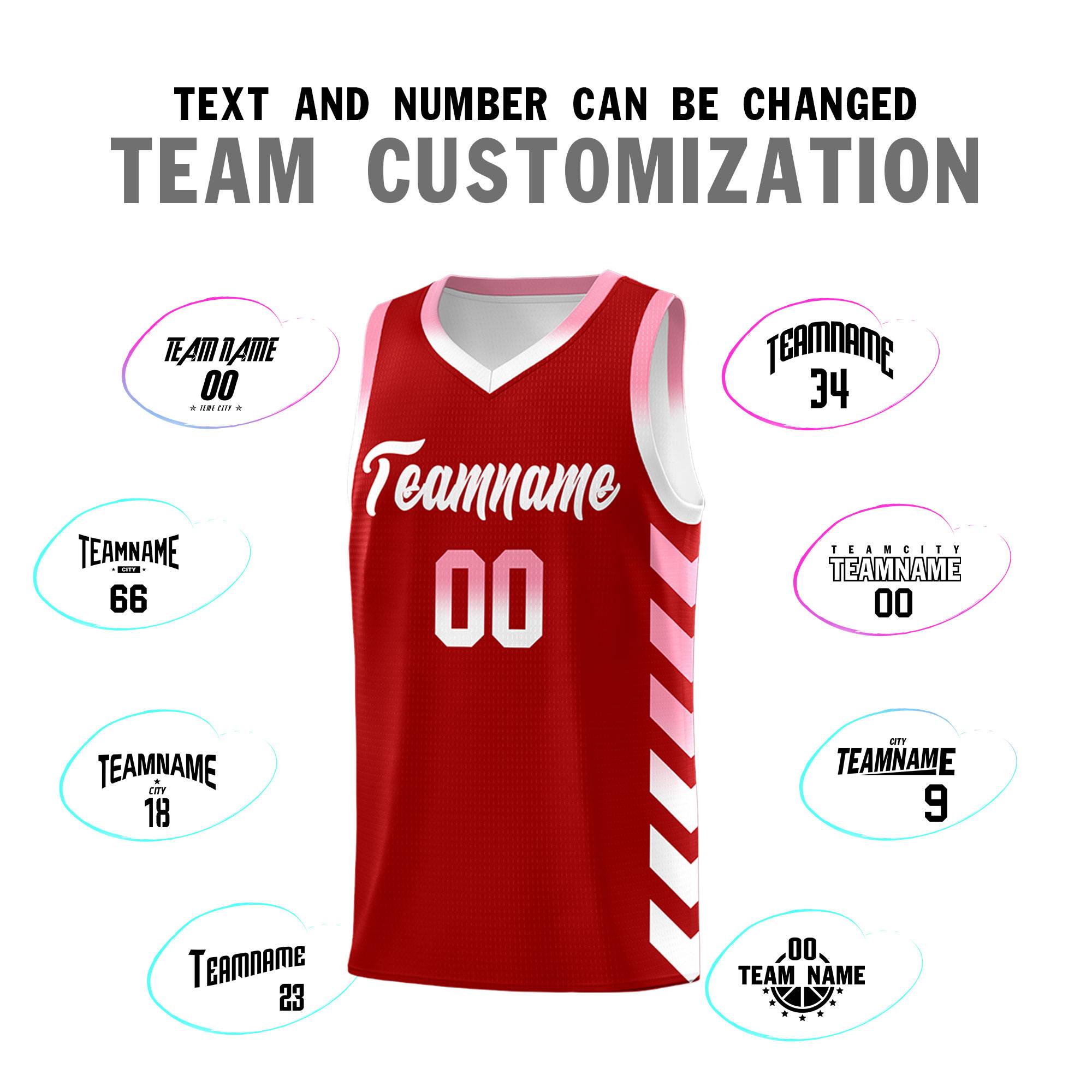 Custom White Red Reversible Basketball Jersey Kits - Side Arrow Red Light Pink Gradient