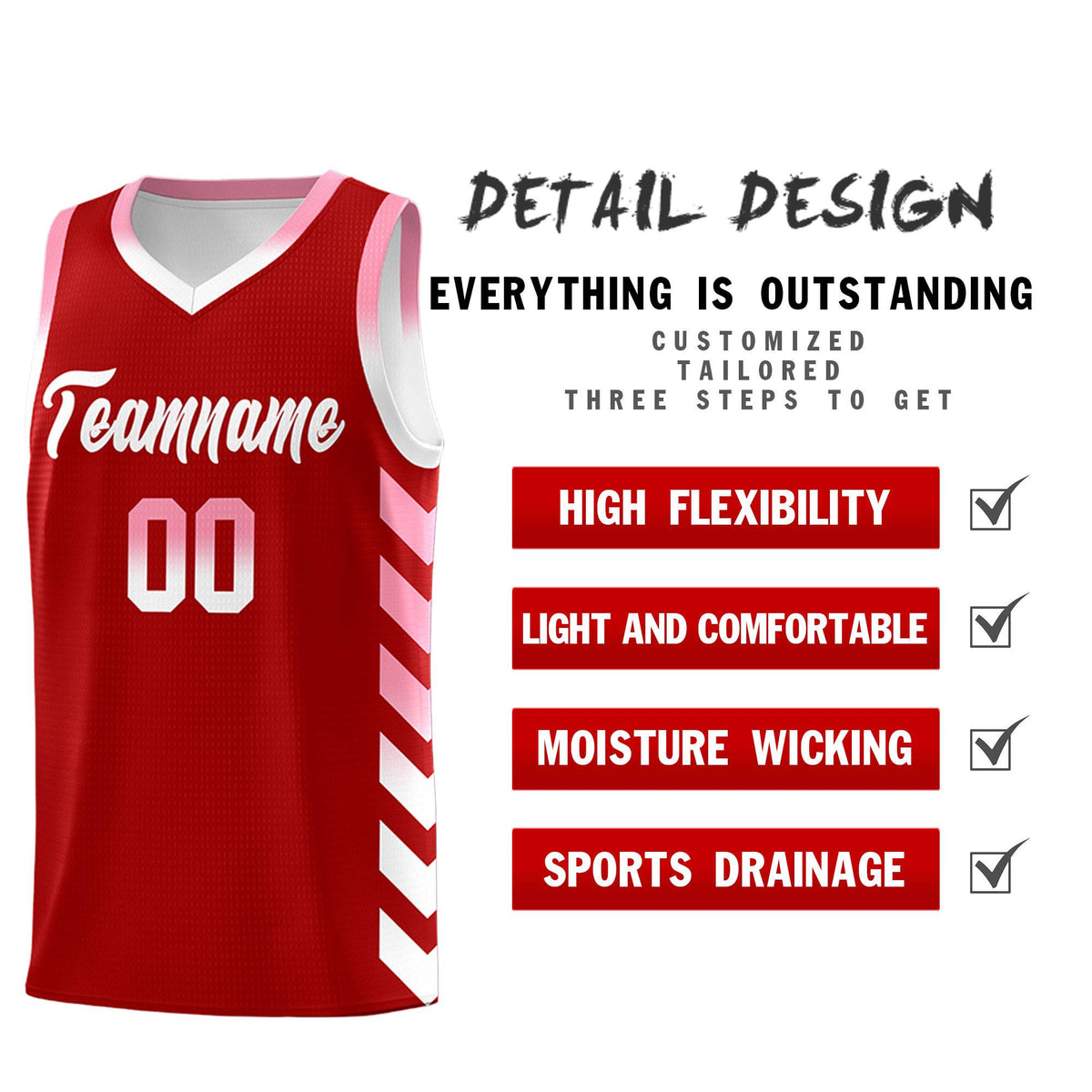 Custom White Red Reversible Basketball Jersey Kits - Side Arrow Red Light Pink Gradient