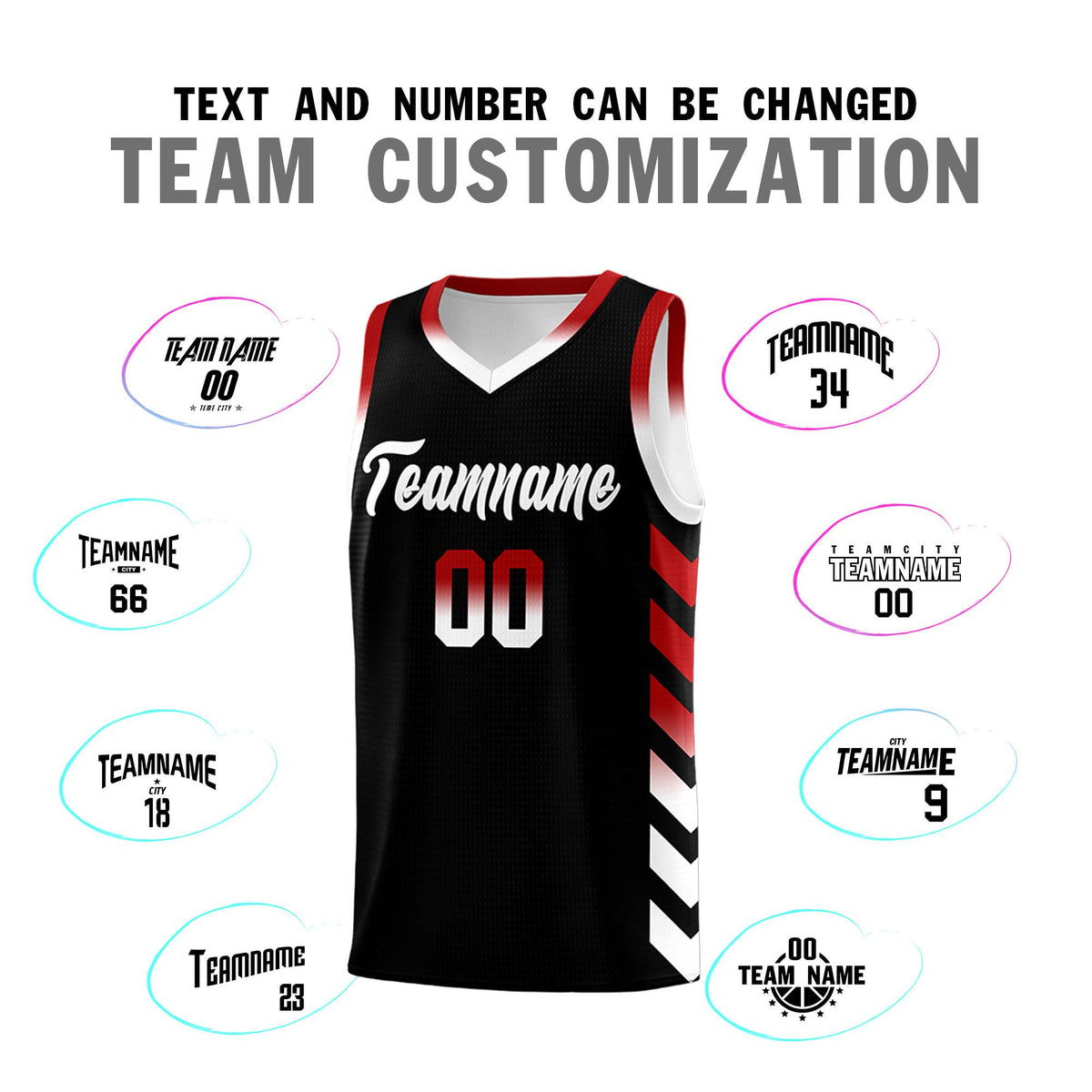 Custom White Black Reversible Basketball Jersey Kits - Side Arrow Black Red Gradient