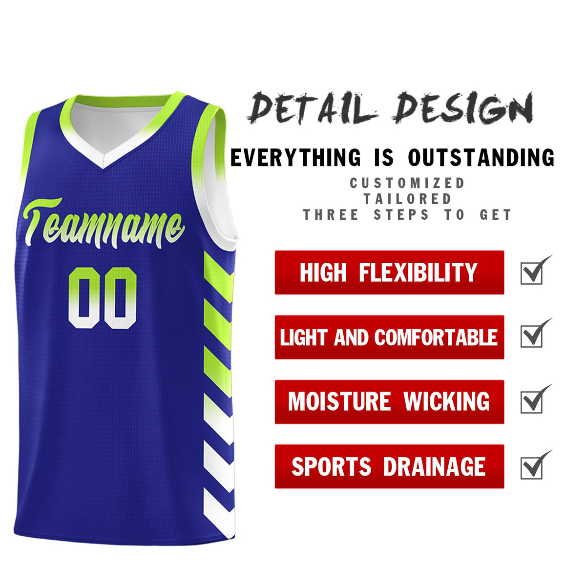 Custom White Royal Reversible Basketball Jersey Kits - Side Arrow Royal Neon Green Gradient