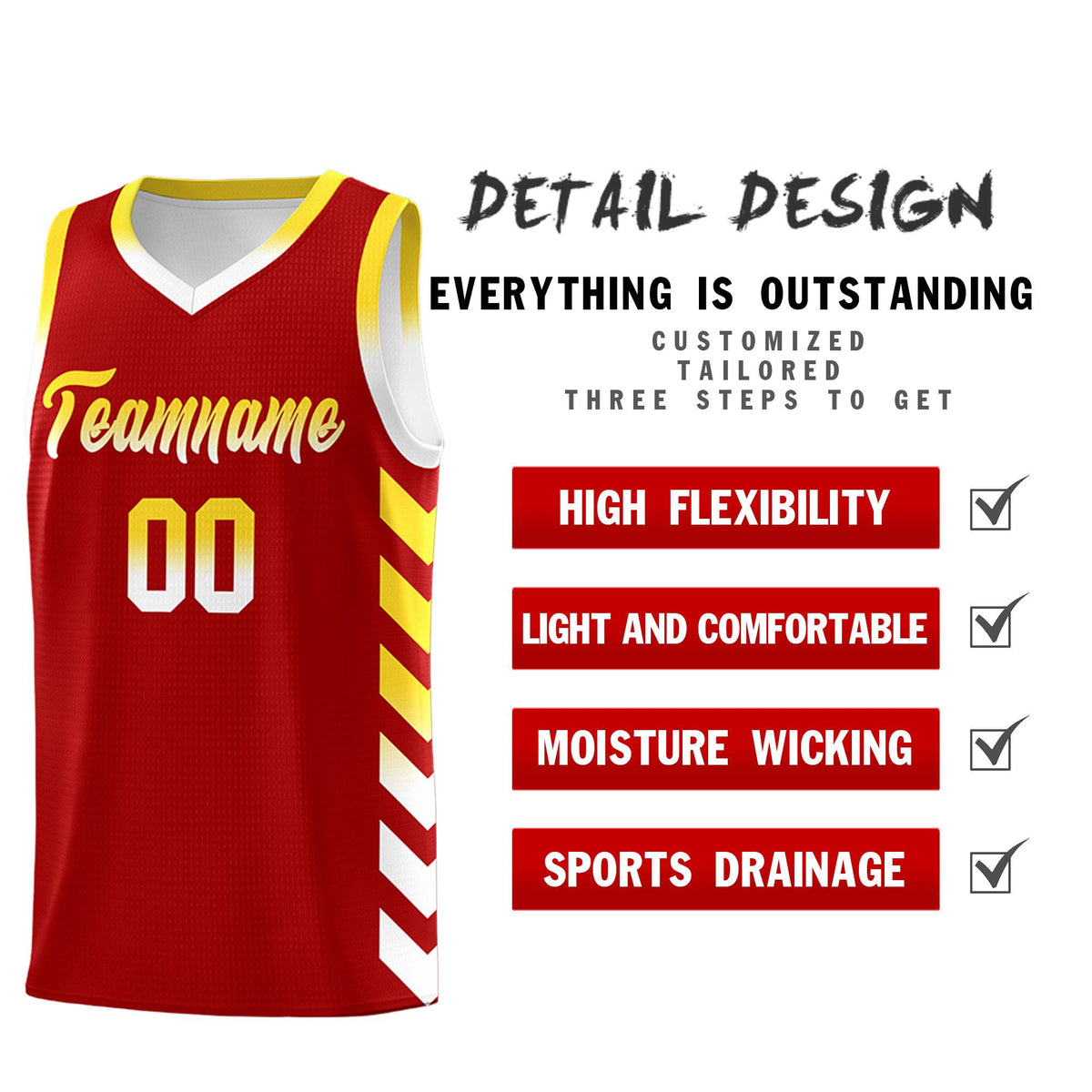 Custom White Red Reversible Basketball Jersey Kits - Side Arrow Red Gold Gradient