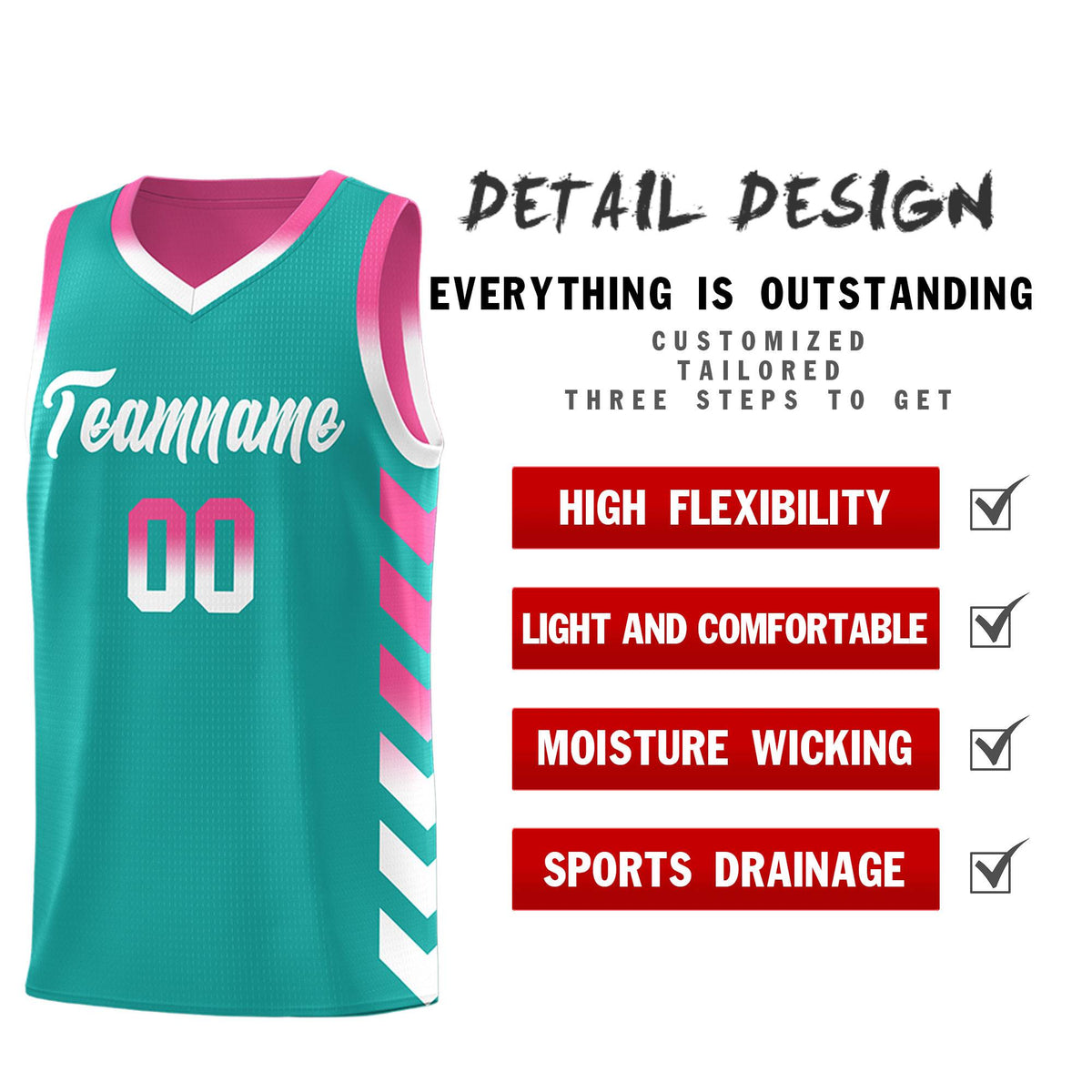 Custom Pink Aqua Reversible Basketball Jersey Kits - Side Arrow Aqua White Gradient