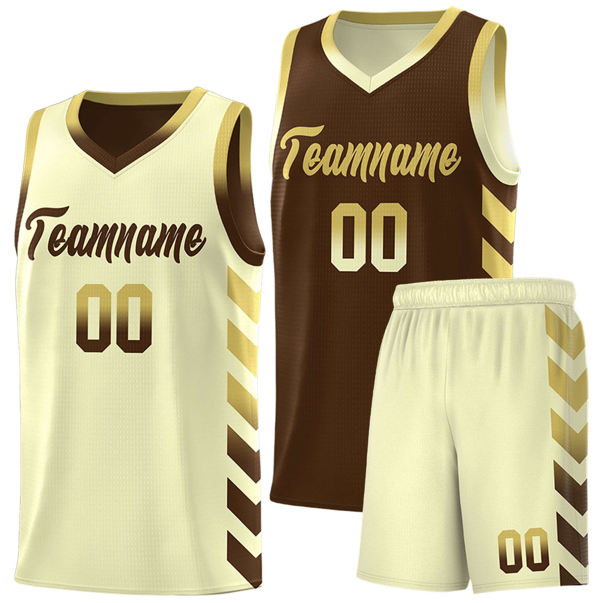 Custom Cream Brown Reversible Basketball Jersey Kits - Side Arrow Old Gold Brown Gradient