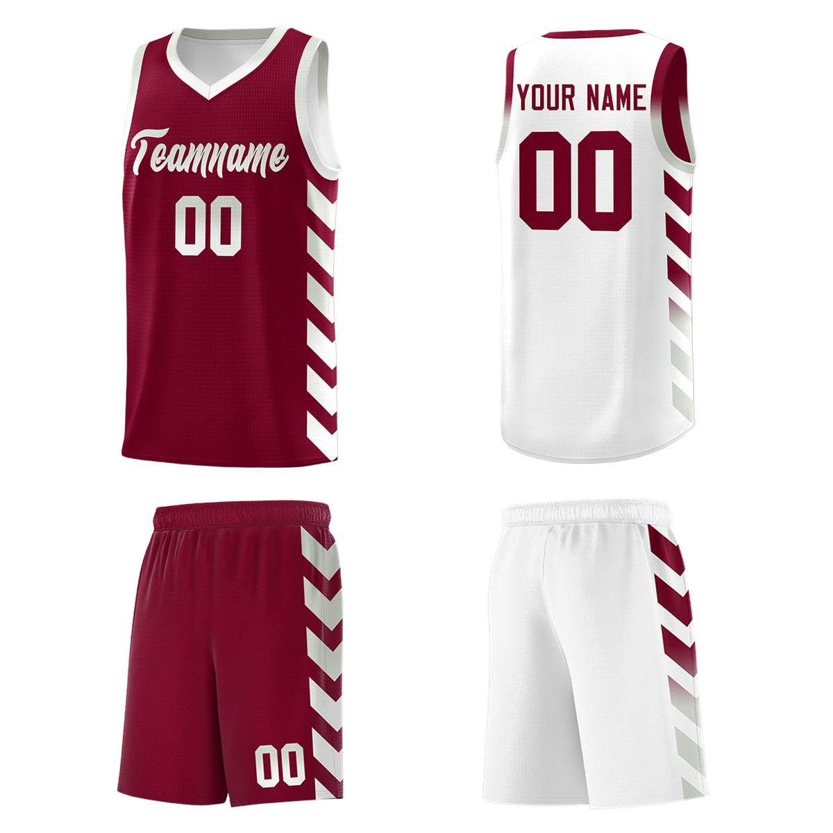 Custom White Crimson Reversible Basketball Jersey Kits - Side Arrow Crimson Gray Gradient