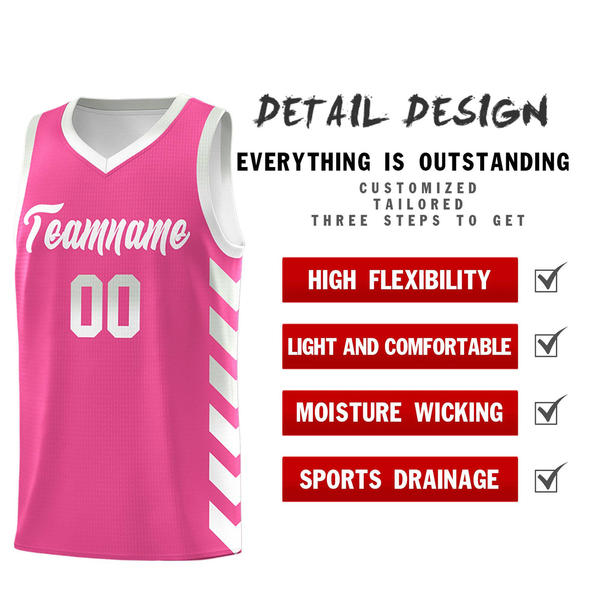 Custom White Pink Reversible Basketball Jersey Kits - Side Arrow Pink Gray Gradient