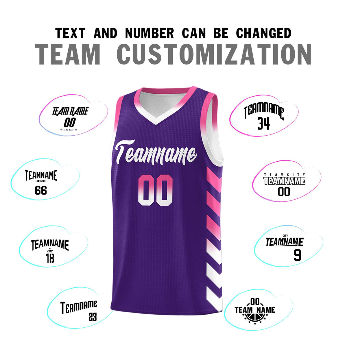 Custom White Purple Reversible Basketball Jersey Kits - Side Arrow Purple Pink Gradient