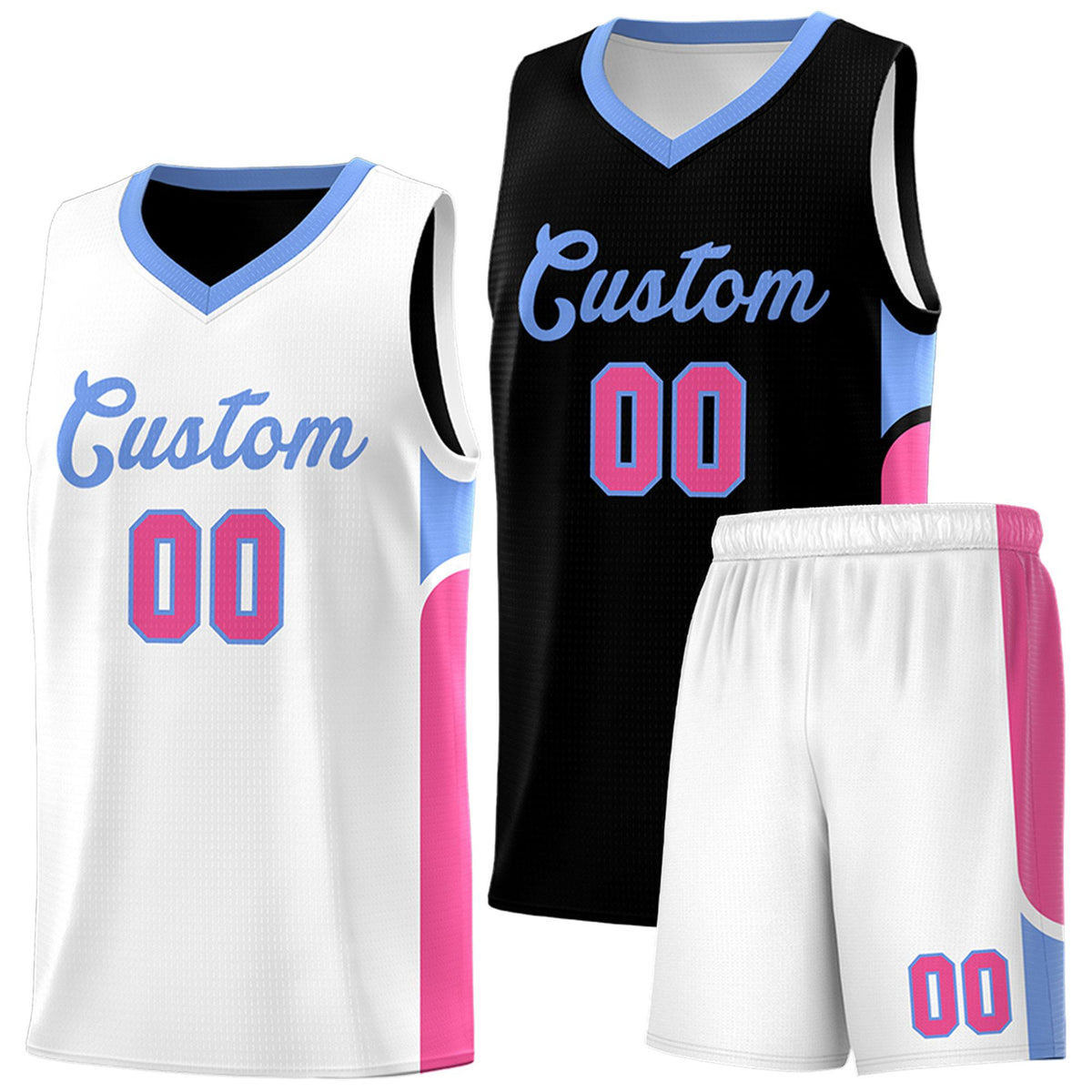 Custom Black White Side U-shaped Patttern Double Side Sports Uniform Basketball Jersey