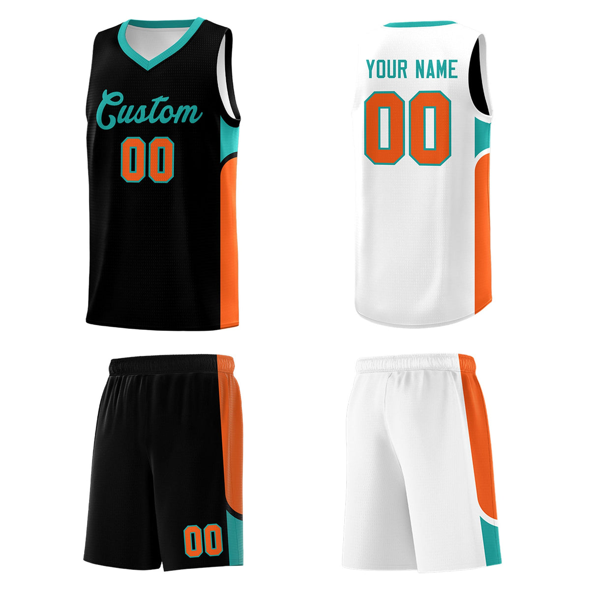 Custom Black White Side U-shaped Patttern Double Side Sports Uniform Basketball Jersey