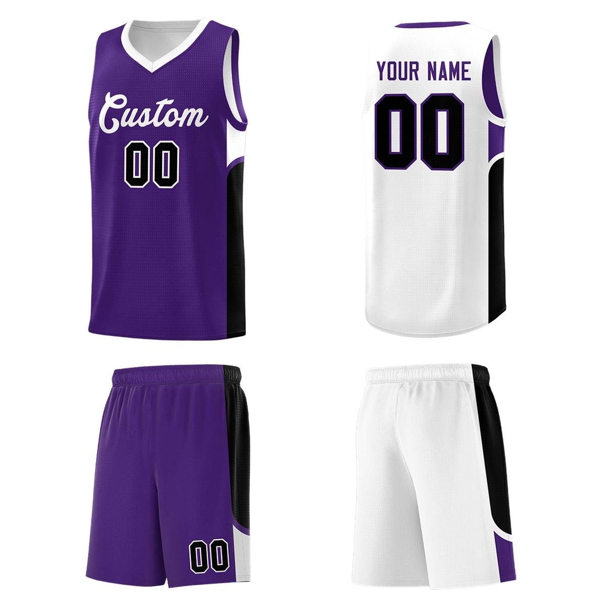 Custom Purple White Side U-shaped Patttern Double Side Sports Uniform Basketball Jersey