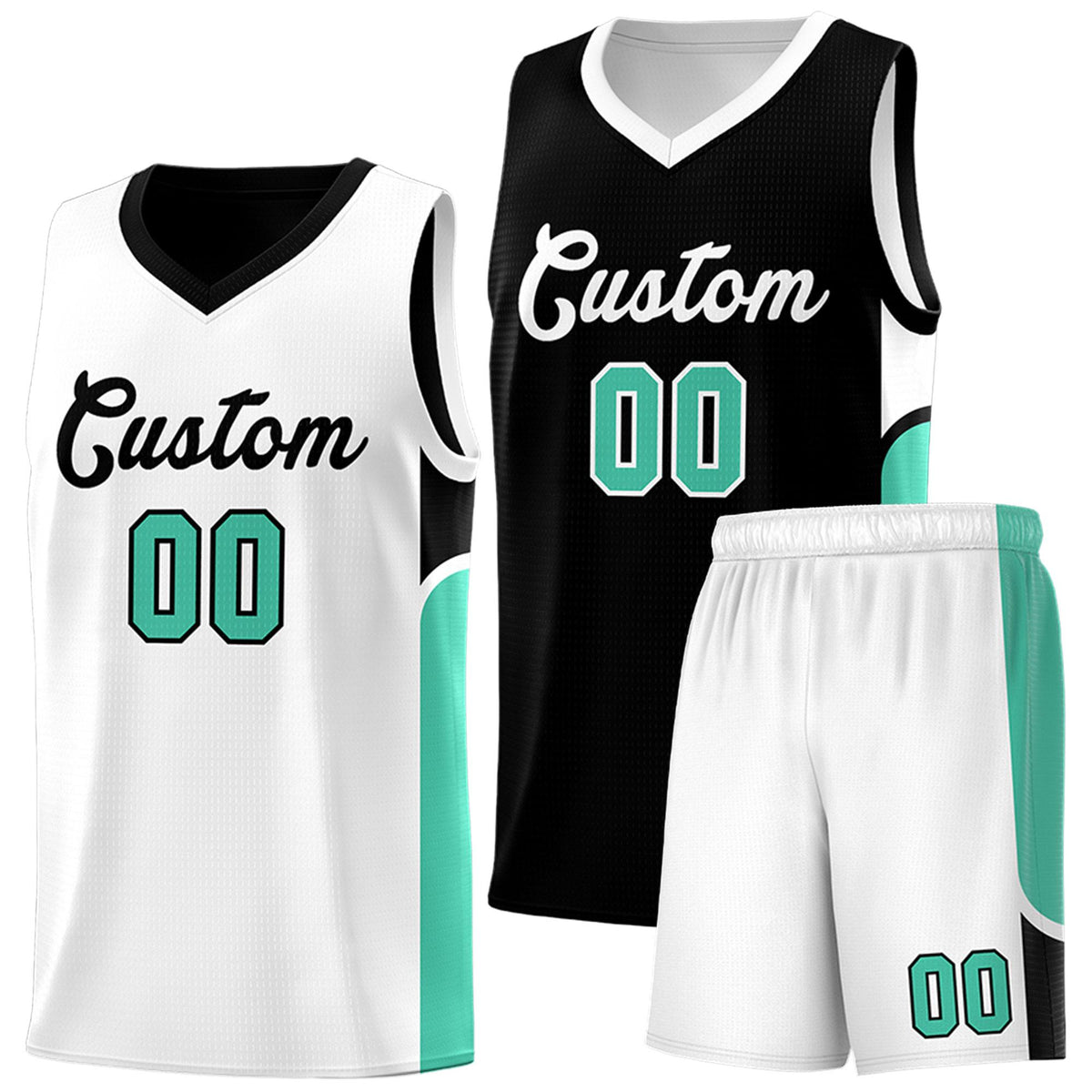 Custom Black White Side U-shaped Patttern Double Side Sports Uniform Basketball Jersey