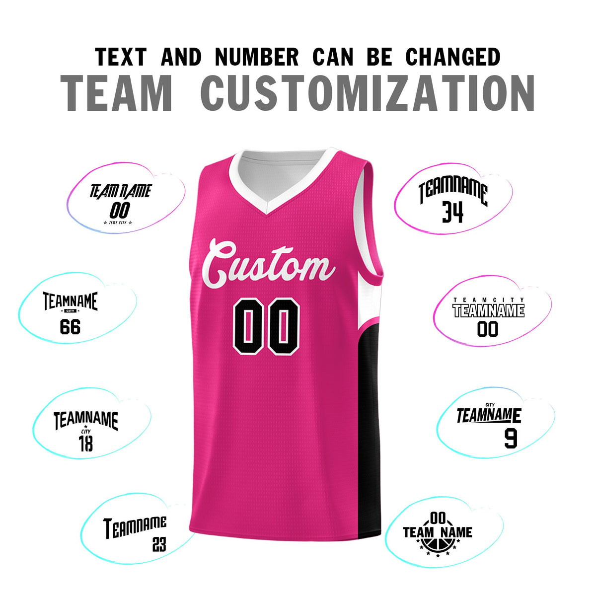 Custom Pink White Side U-shaped Patttern Double Side Sports Uniform Basketball Jersey
