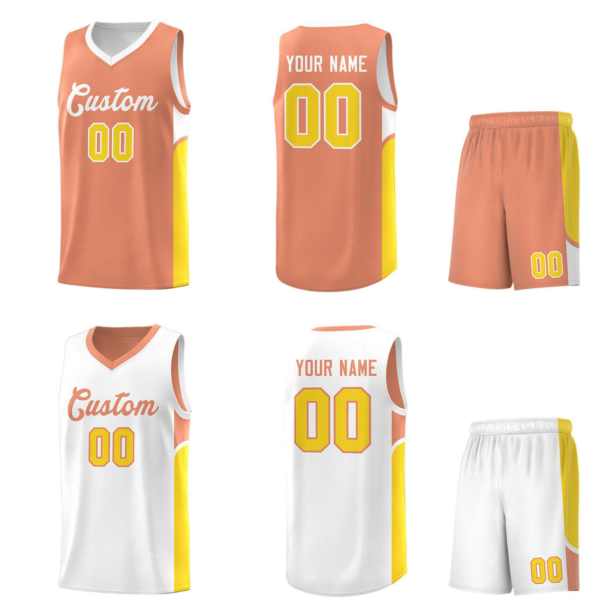 Custom Orange White Side U-shaped Patttern Double Side Sports Uniform Basketball Jersey