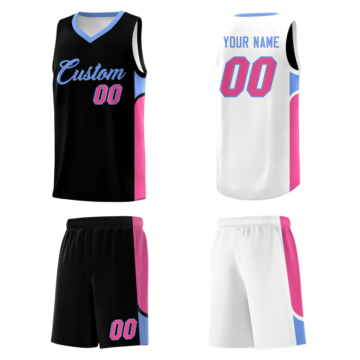 Custom Black White Side U-shaped Patttern Double Side Sports Uniform Basketball Jersey