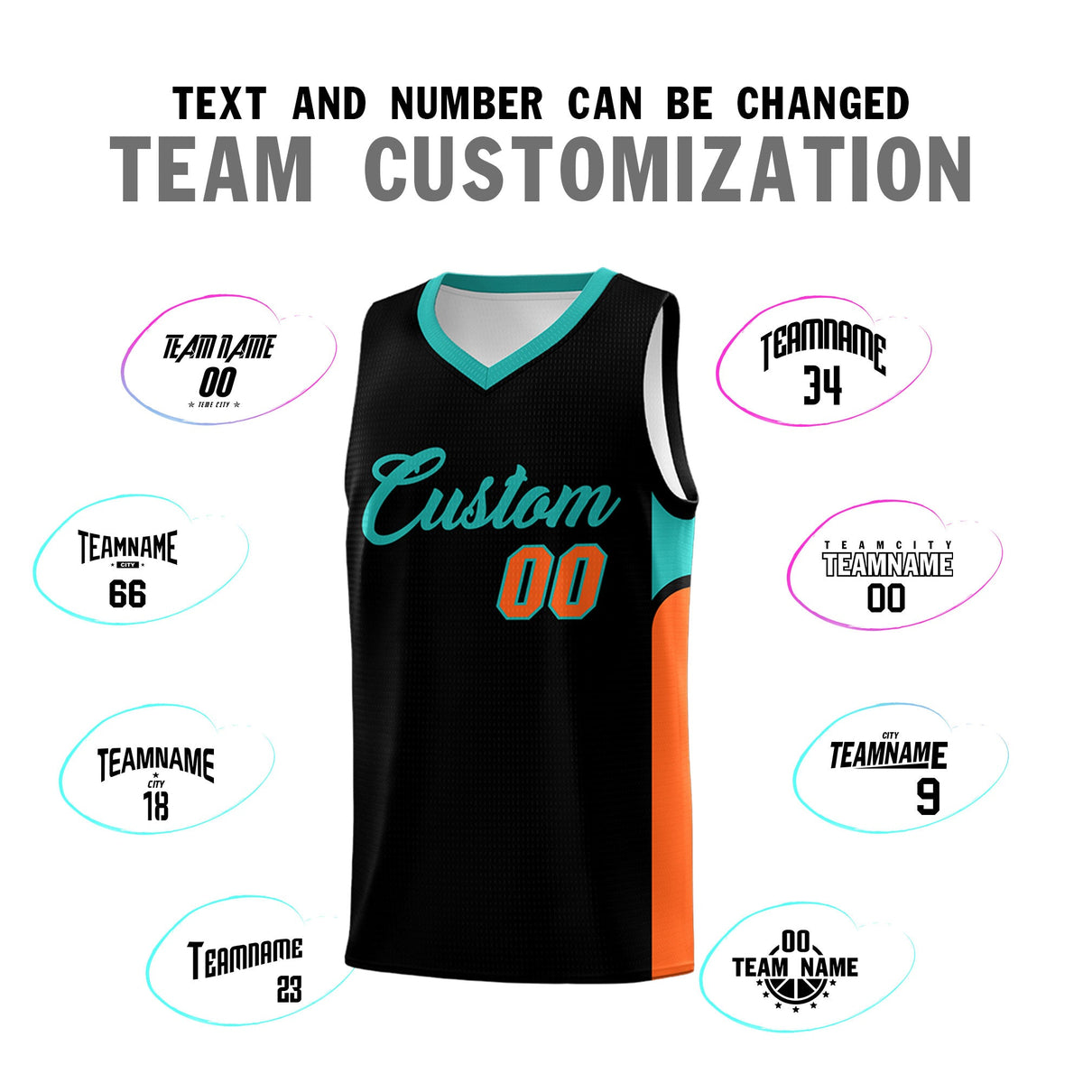 Custom Black White Side U-shaped Patttern Double Side Sports Uniform Basketball Jersey