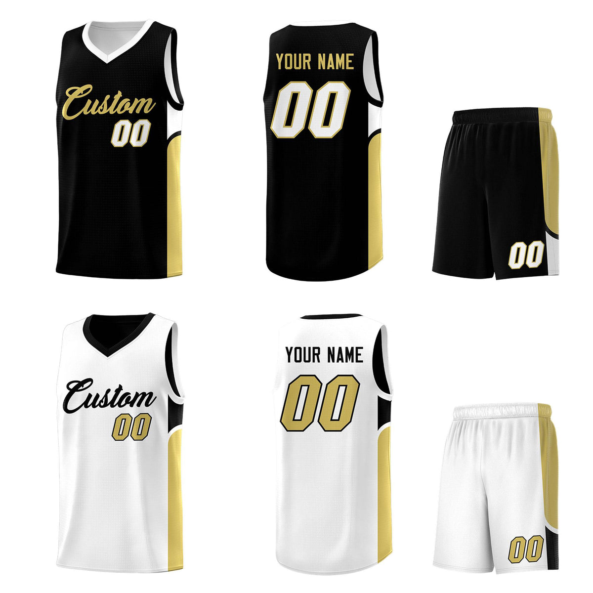 Custom Black White Side U-shaped Patttern Double Side Sports Uniform Basketball Jersey