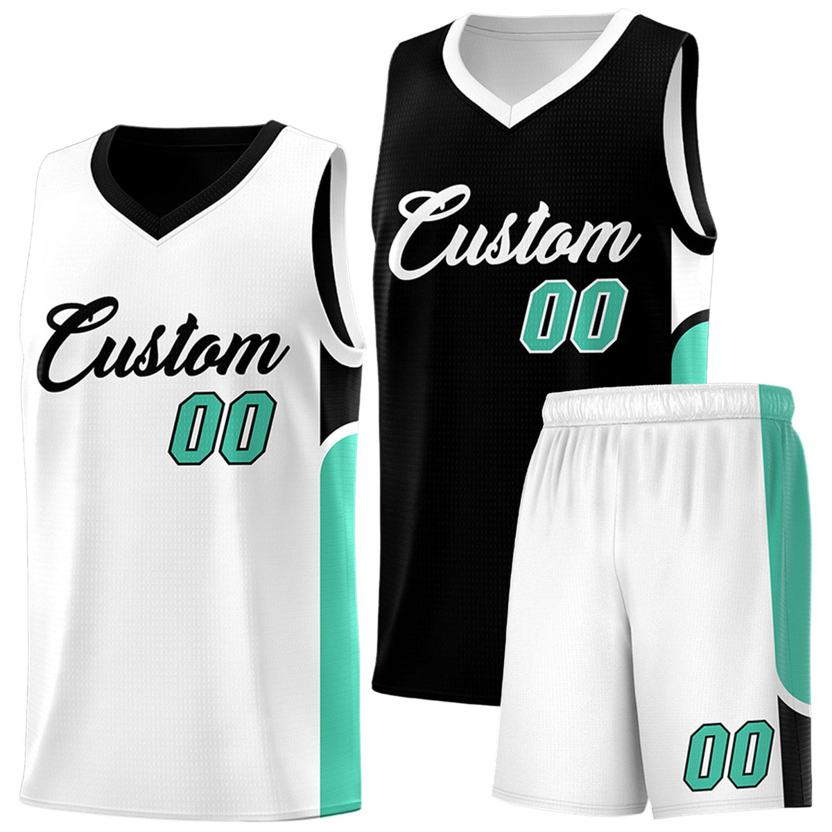 Custom Black White Side U-shaped Patttern Double Side Sports Uniform Basketball Jersey