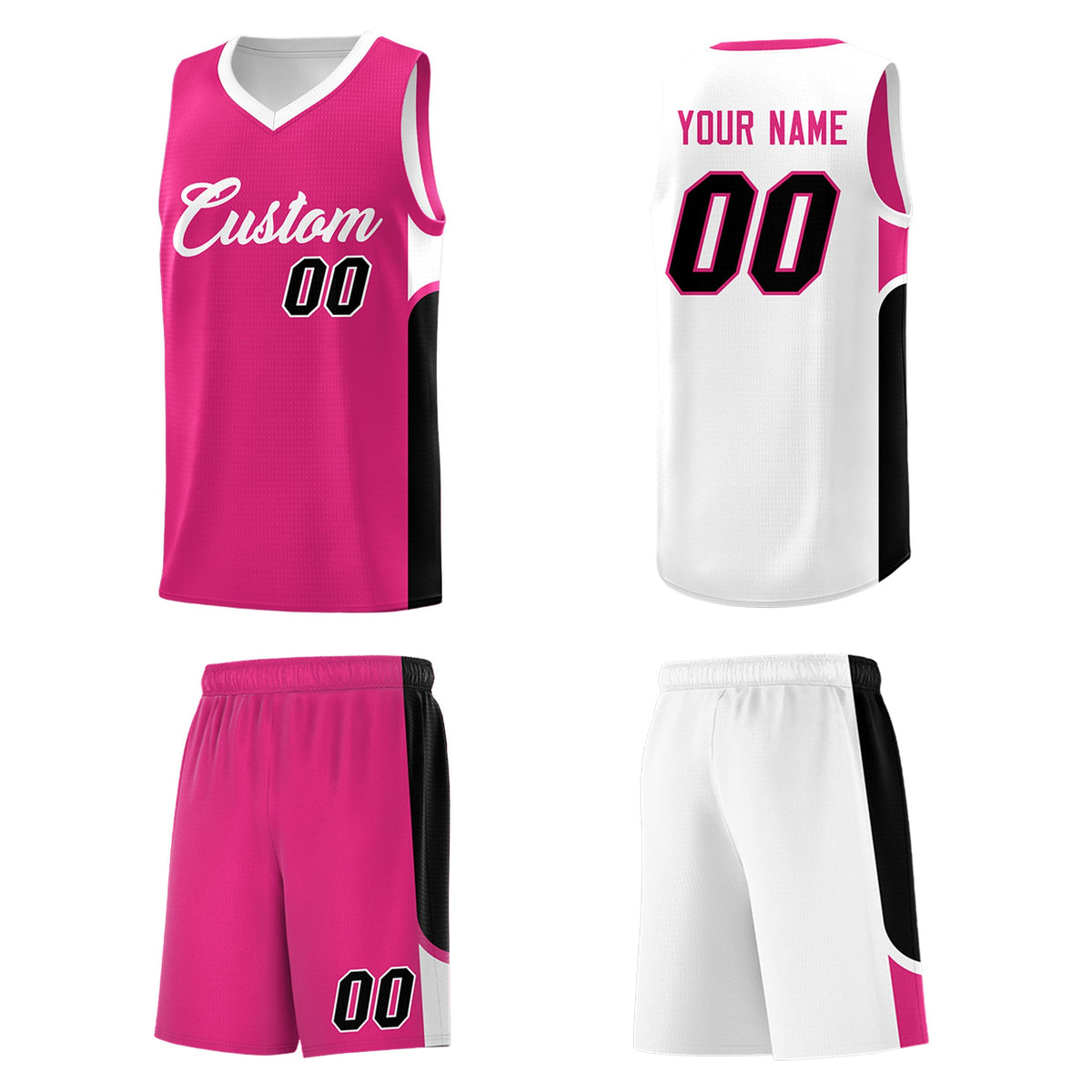 Custom Pink White Side U-shaped Patttern Double Side Sports Uniform Basketball Jersey