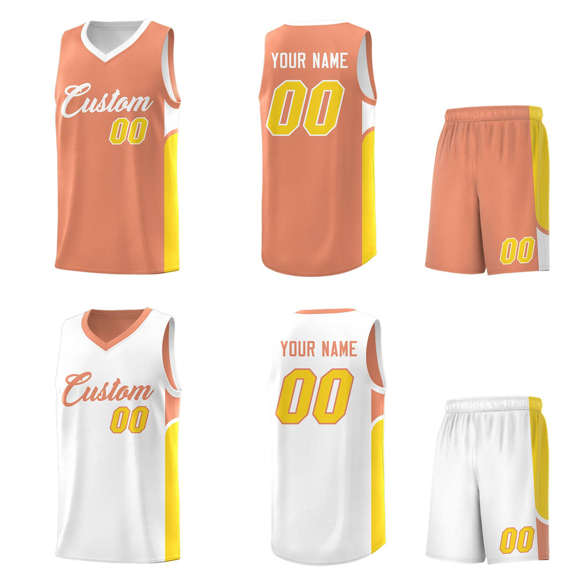 Custom Orange White Side U-shaped Patttern Double Side Sports Uniform Basketball Jersey