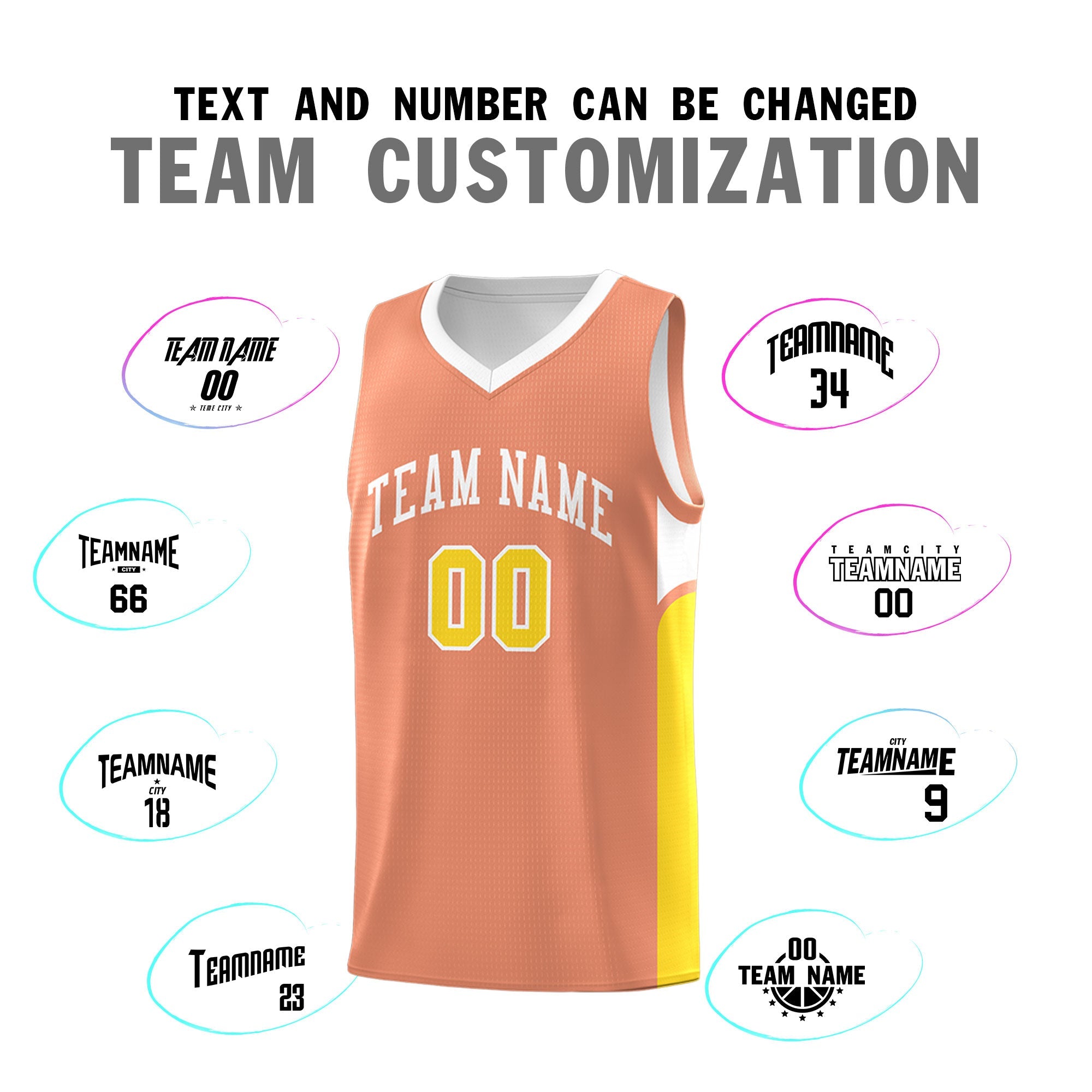 Custom Orange White Side U-shaped Patttern Double Side Sports Uniform Basketball Jersey