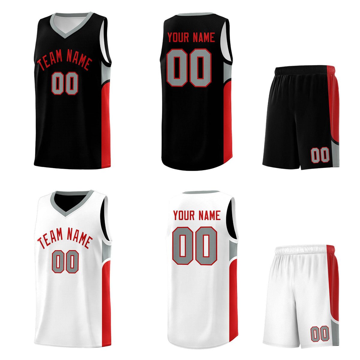 Custom Black White Side U-shaped Patttern Double Side Sports Uniform Basketball Jersey