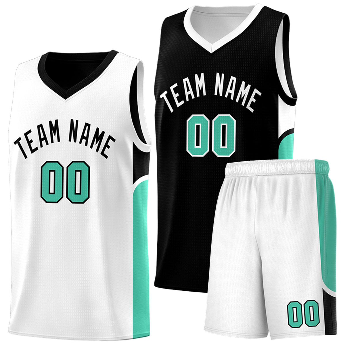 Custom Black White Side U-shaped Patttern Double Side Sports Uniform Basketball Jersey