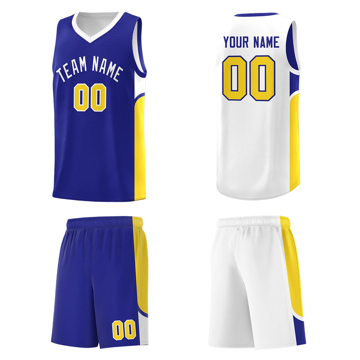 Custom Royal White Side U-shaped Patttern Double Side Sports Uniform Basketball Jersey