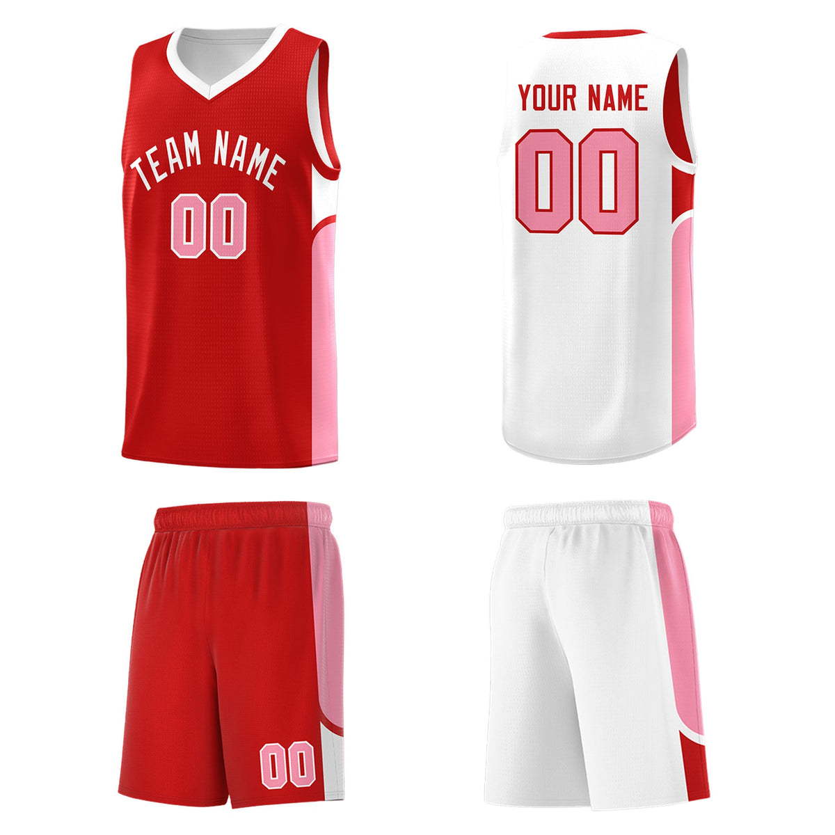 Custom Red White Side U-shaped Patttern Double Side Sports Uniform Basketball Jersey
