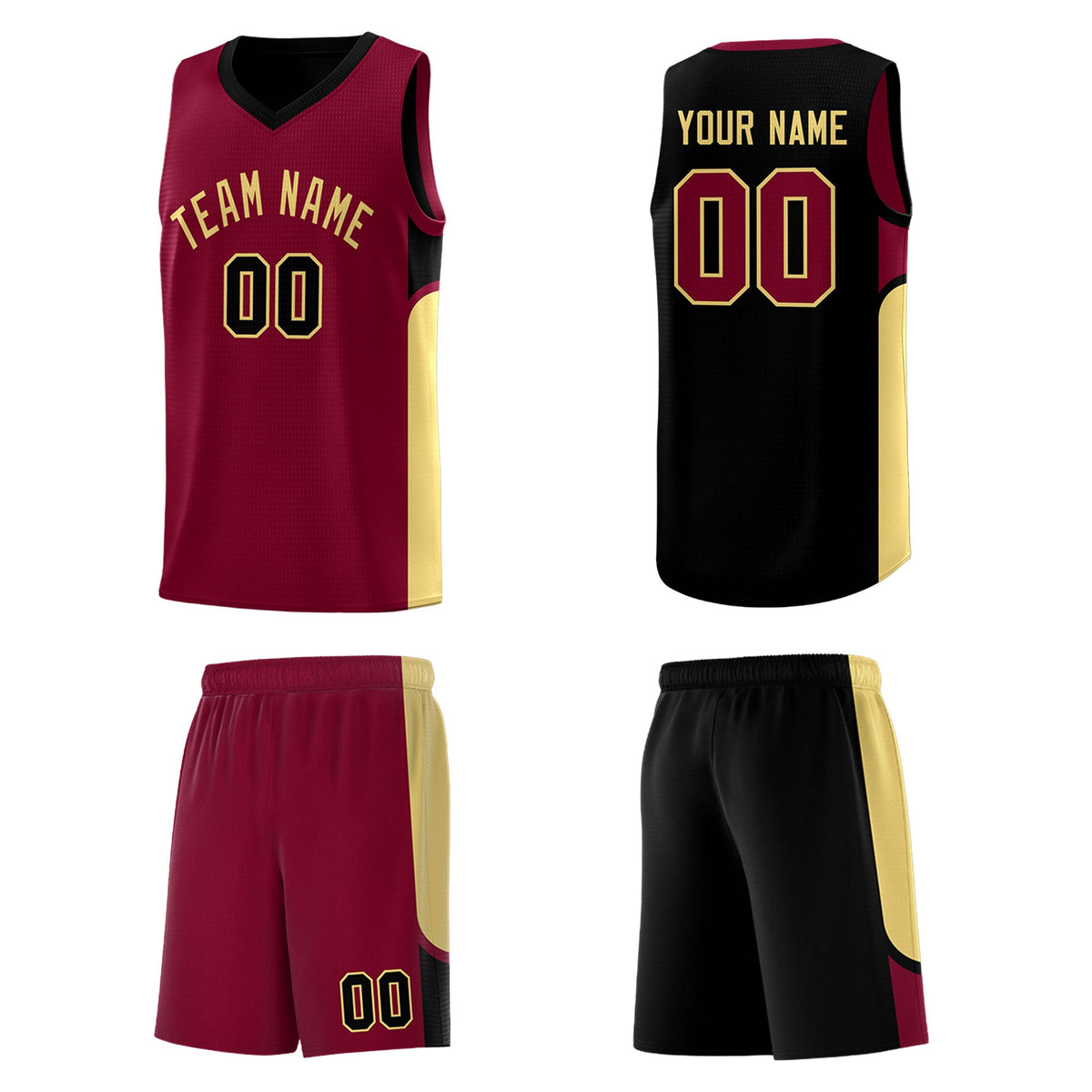 Custom Crimson Black Side U-shaped Patttern Double Side Sports Uniform Basketball Jersey