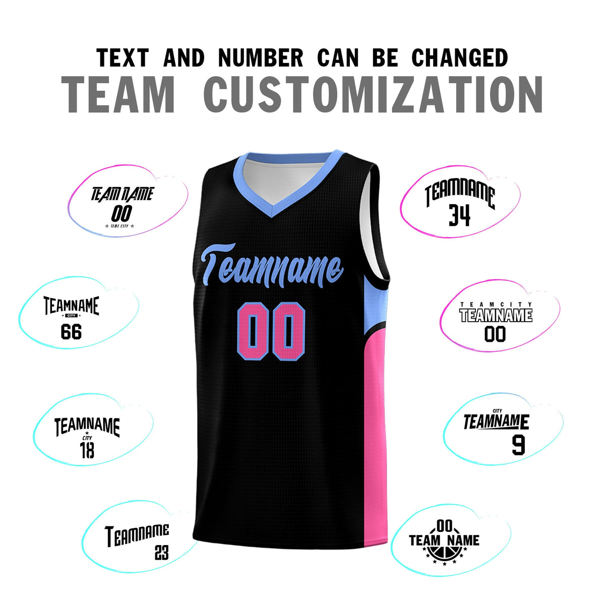 Custom Black White Side U-shaped Patttern Double Side Sports Uniform Basketball Jersey
