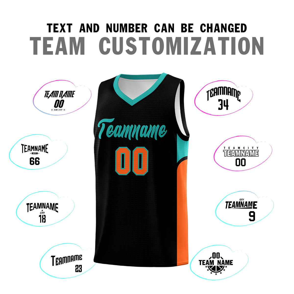 Custom Black White Side U-shaped Patttern Double Side Sports Uniform Basketball Jersey