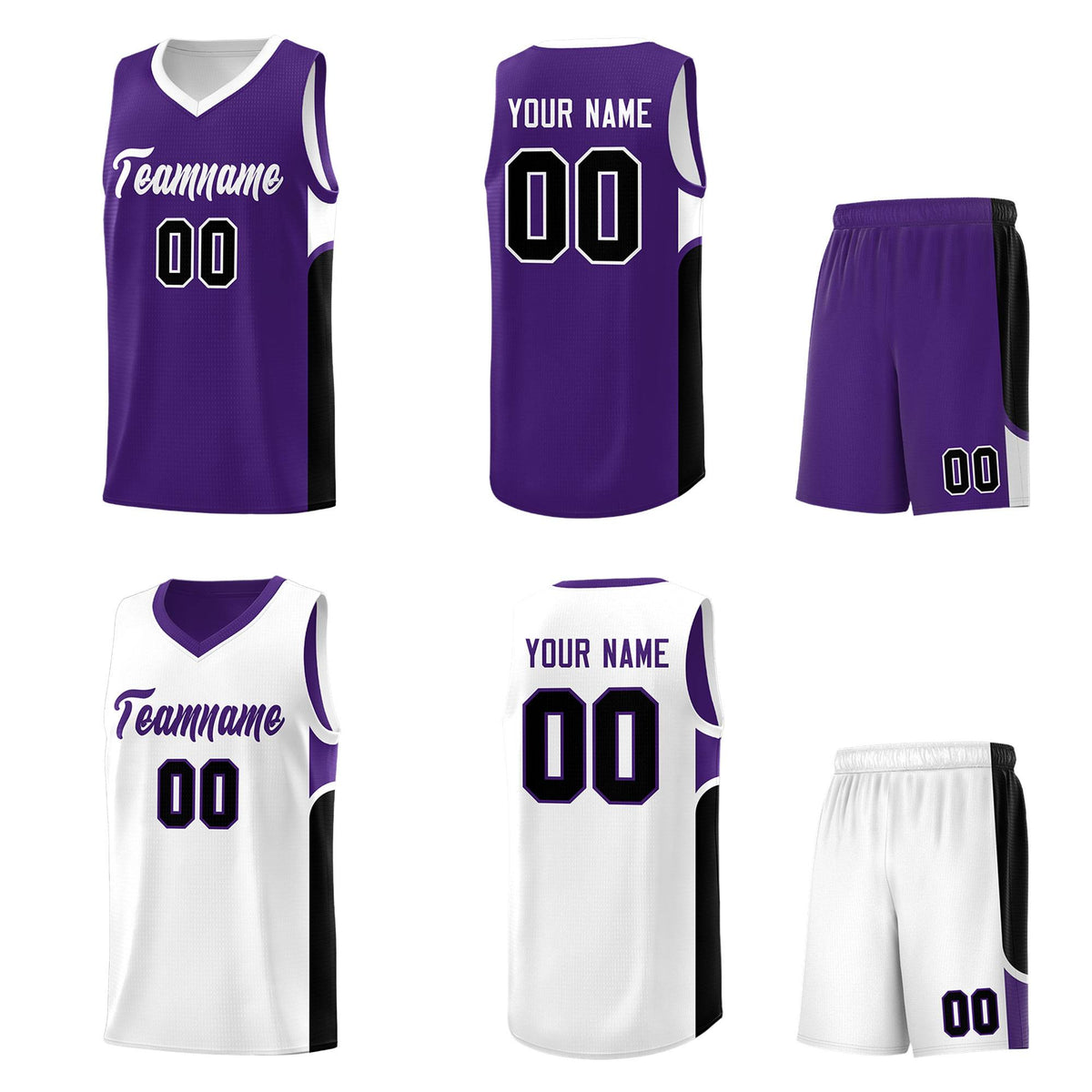Custom Purple White Side U-shaped Patttern Double Side Sports Uniform Basketball Jersey