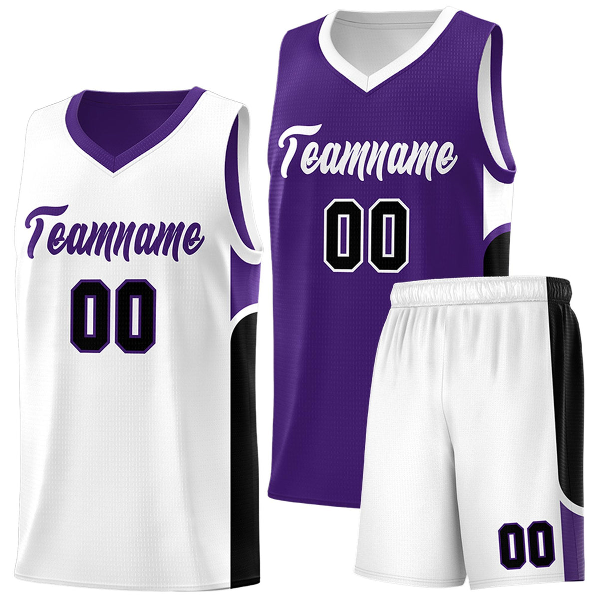 Custom Purple White Side U-shaped Patttern Double Side Sports Uniform Basketball Jersey