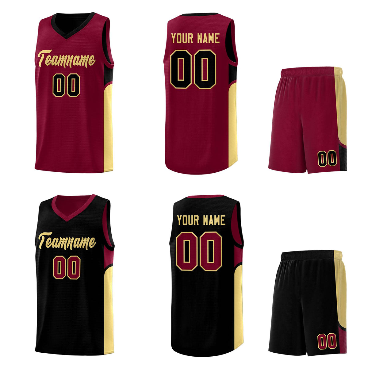 Custom Crimson Black Side U-shaped Patttern Double Side Sports Uniform Basketball Jersey
