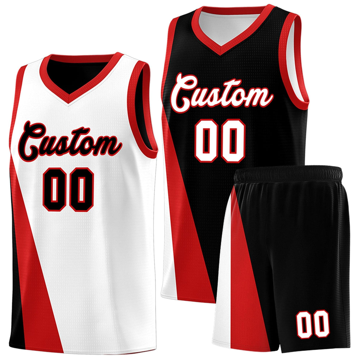 Custom White Black Slanting Two Lines Color Block Sports Uniform Basketball Jersey
