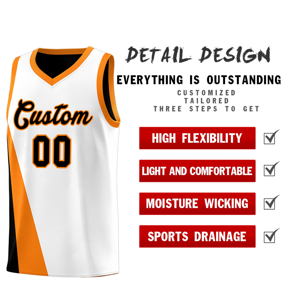 Custom White Black Slanting Two Lines Color Block Sports Uniform Basketball Jersey